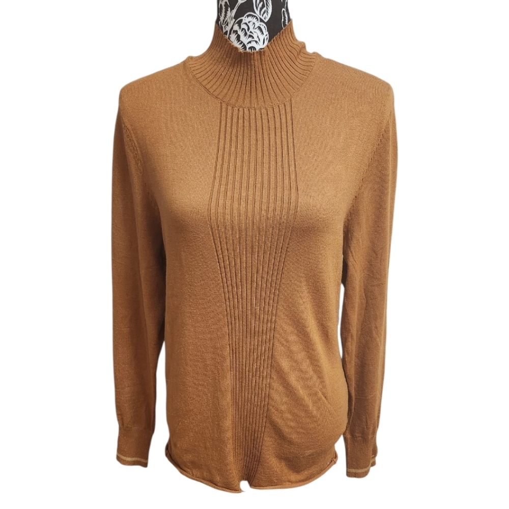 Liv Ooutdoor Elegant Brown Mock Turtleneck Sweater